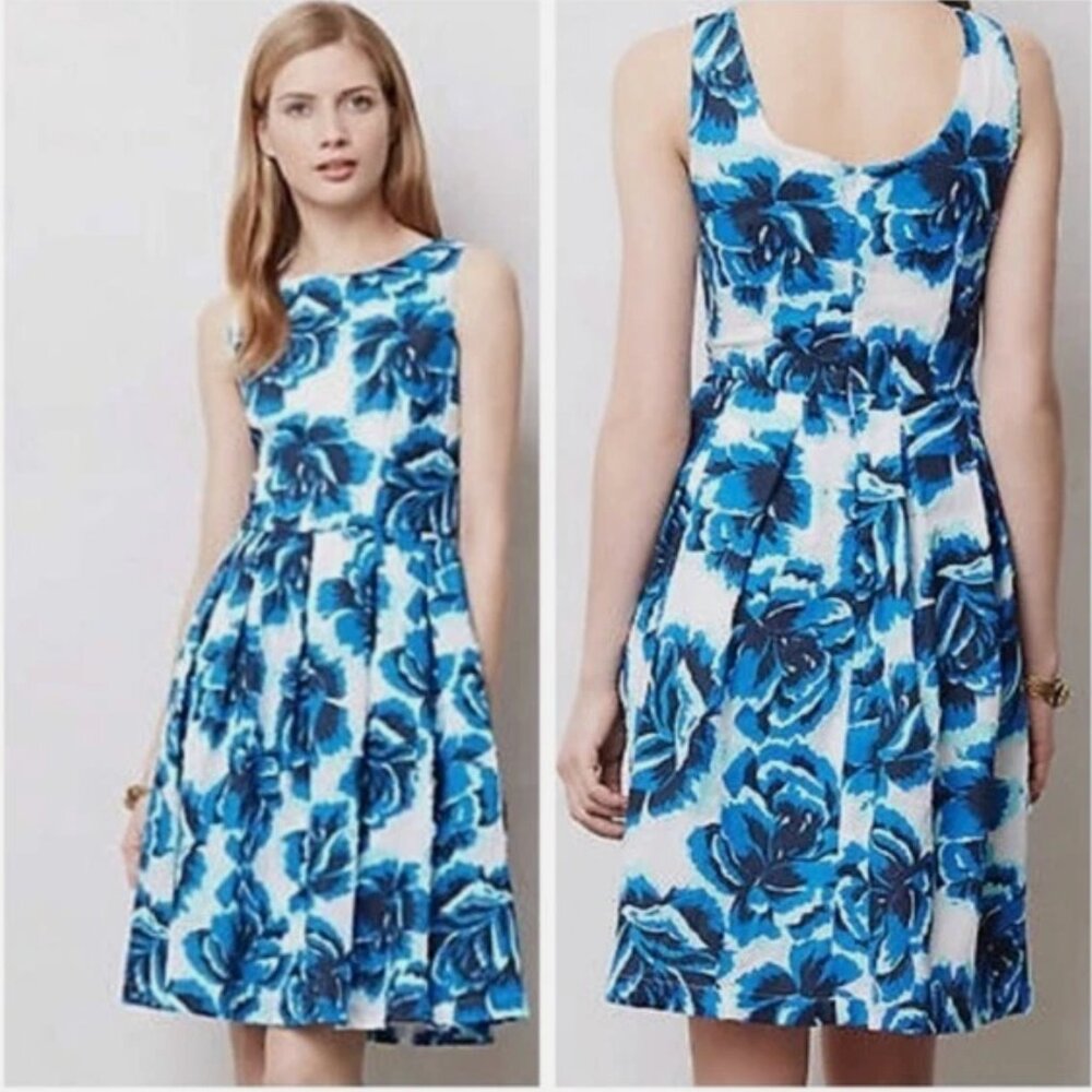 Anthropologie Porridge Blue Rose Floral Midi Dress